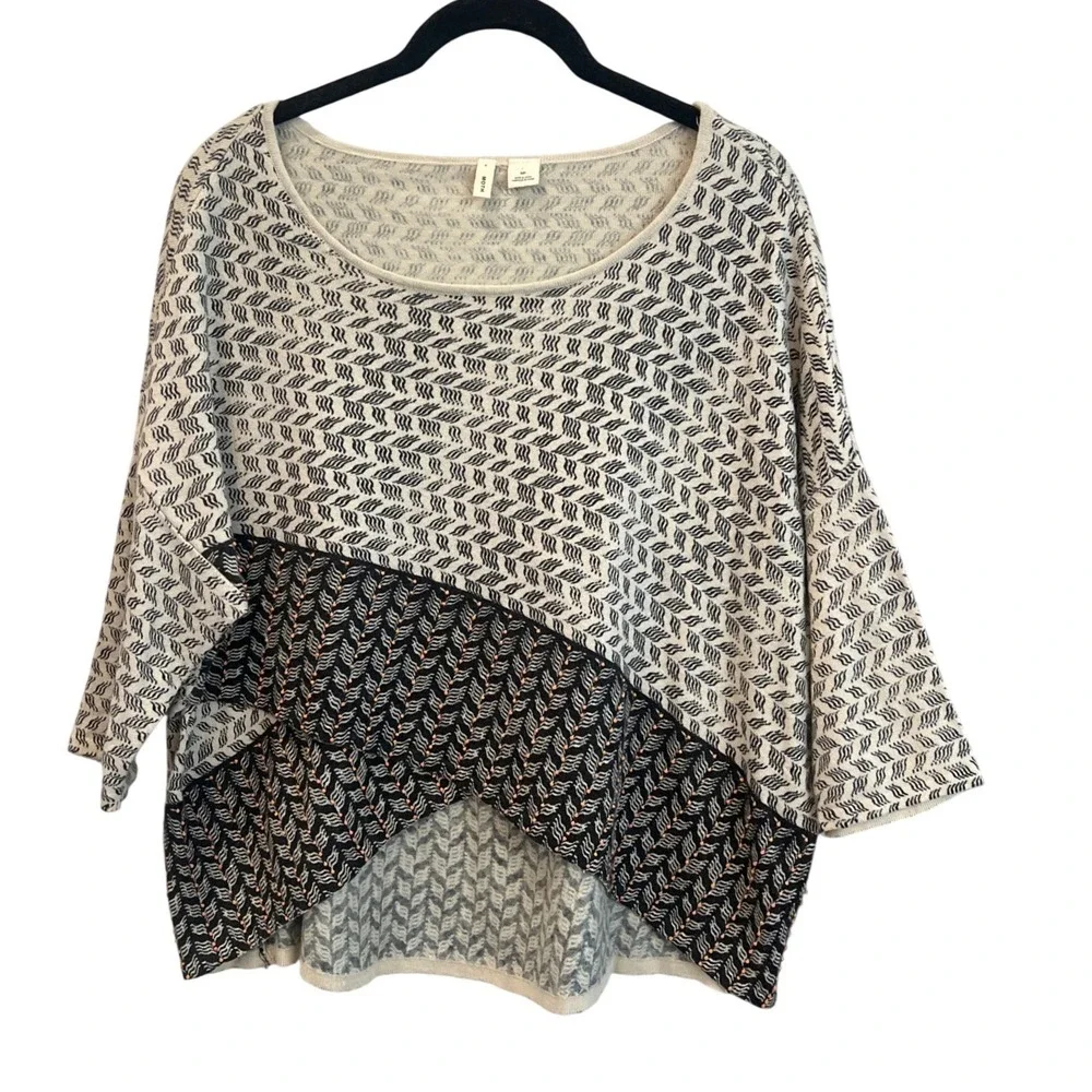 Anthropologie Moth Mixed Pattern Beaded High Low Knit Sweater MP Petite Medium